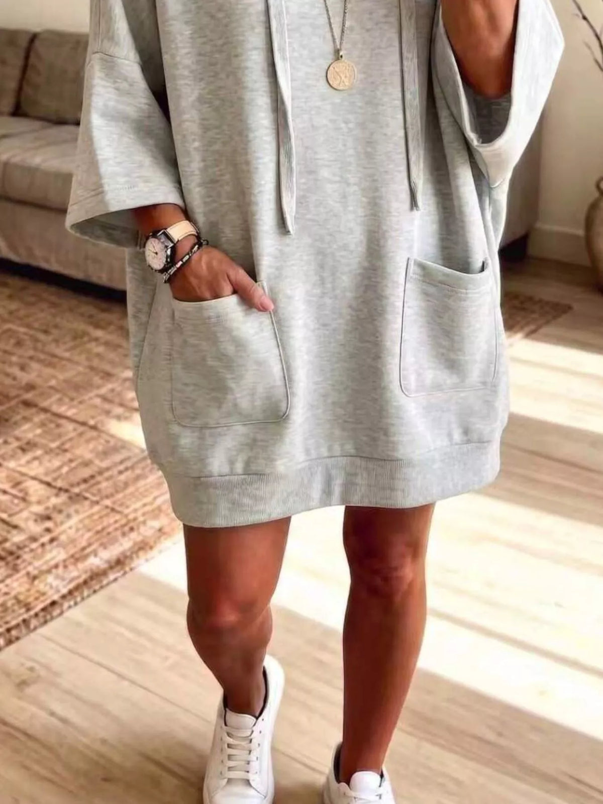 Full Size Drawstring Oversized Front Pockets Oversized Hoodie Plus Size - Gray - View 3