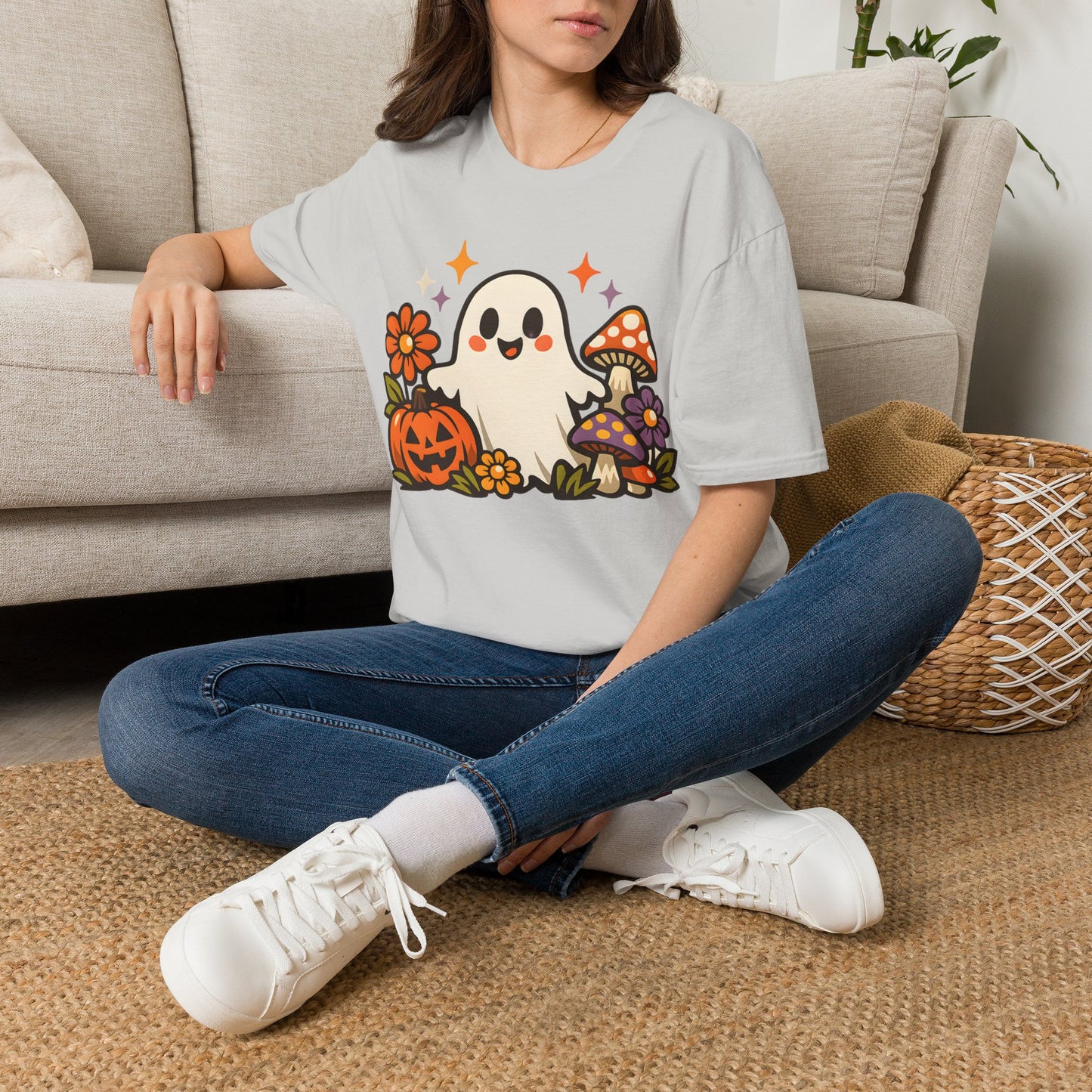 Pumpkin Floral Ghost Tee - Tropical Blue - product view 2 - Tropical Blue