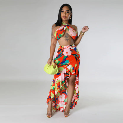 Lotus leaf split half skirt set