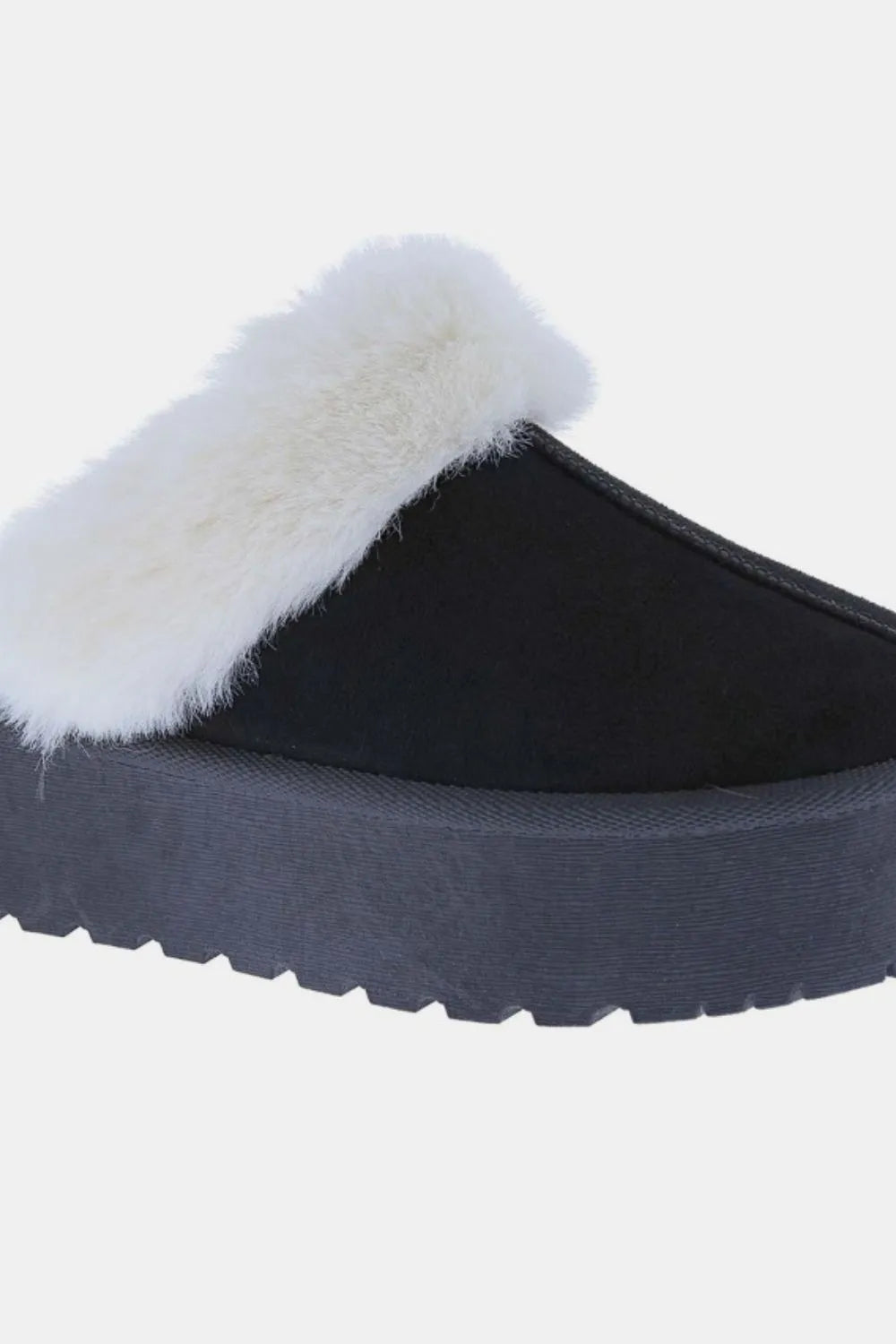 Weeboo Thick Bottom Fur Trim Snow Slippers - Black - View 3