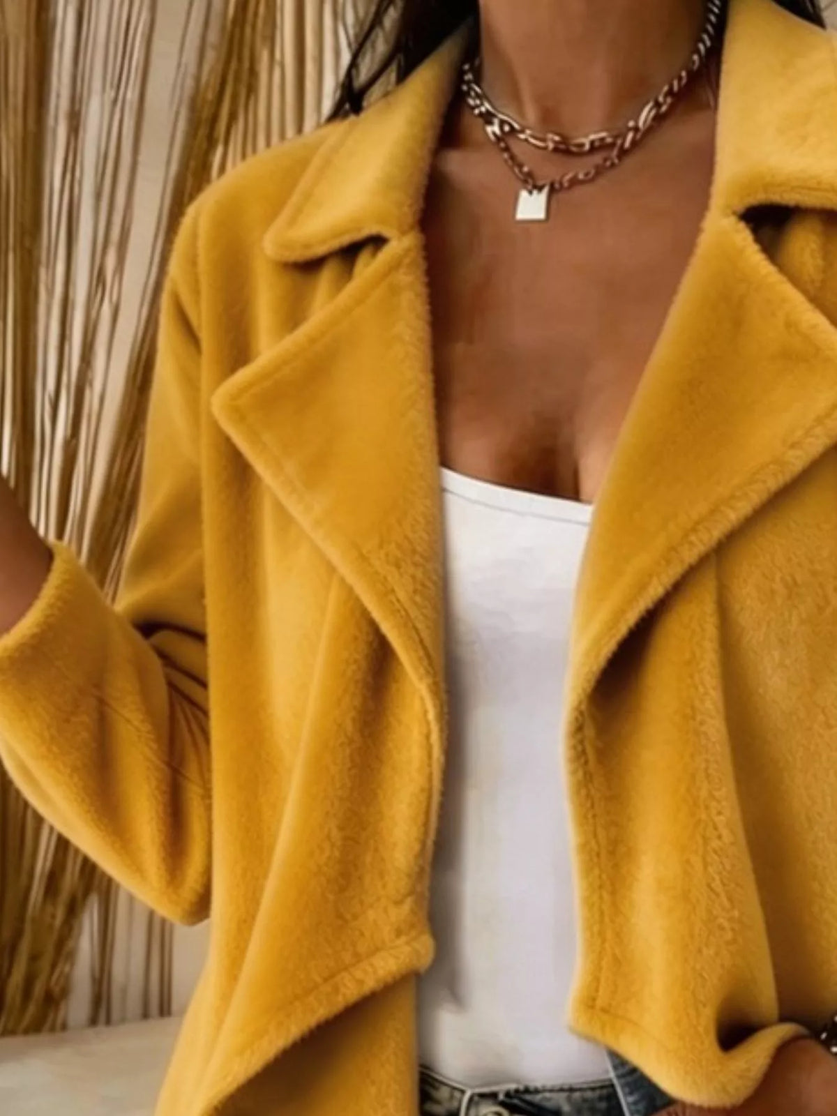 Full Size Fleece Waterfall Collar Outerwear Plus Size - Yellow - View 12