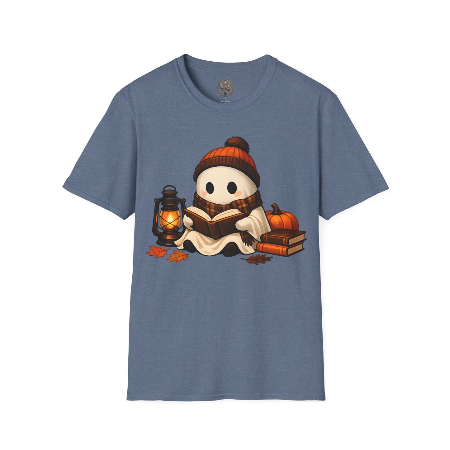 Cozy Reading Ghost Tee - Heather Indigo - product view 1 - Heather Indigo