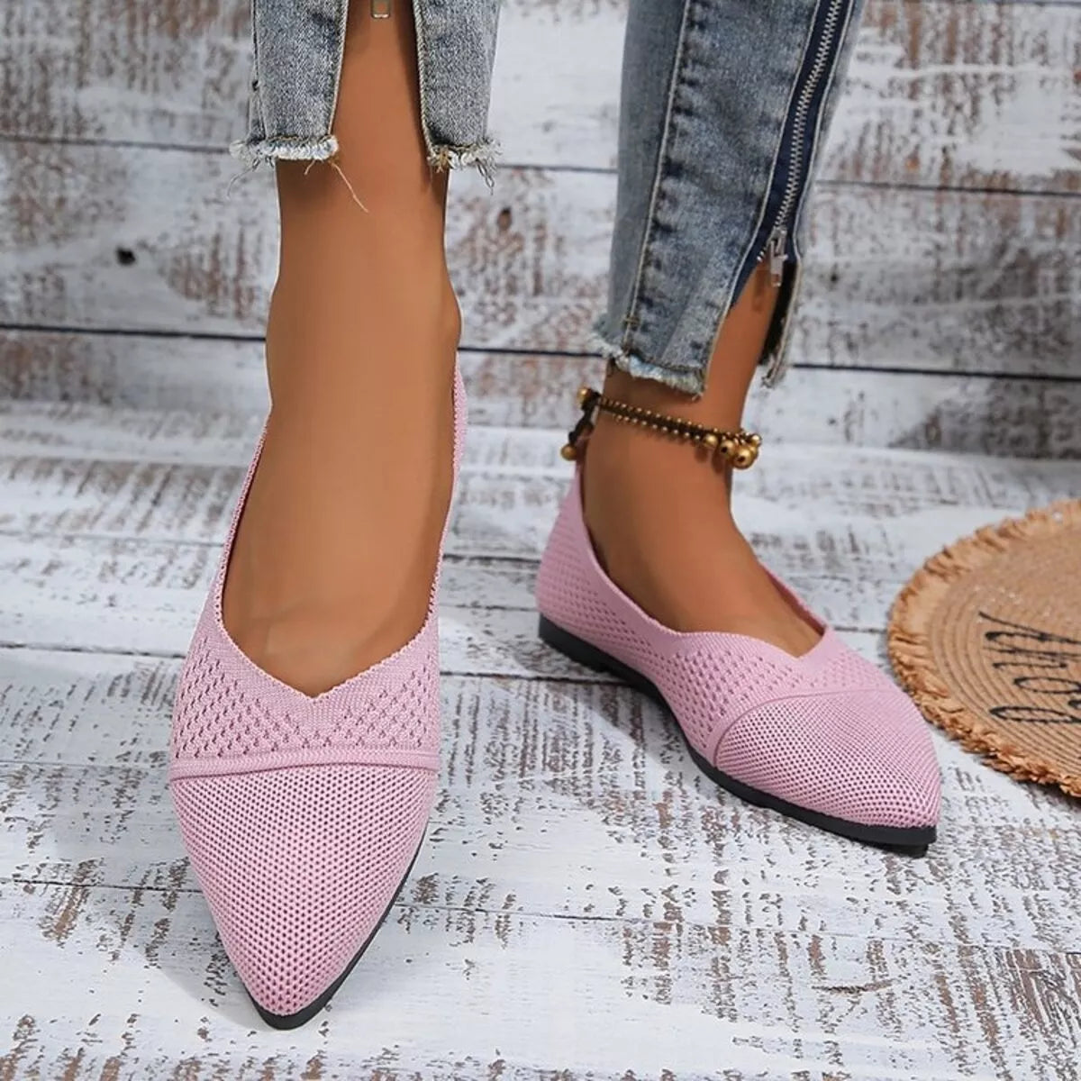 Point Toe Flats Slip-Ons - Pink - View 4