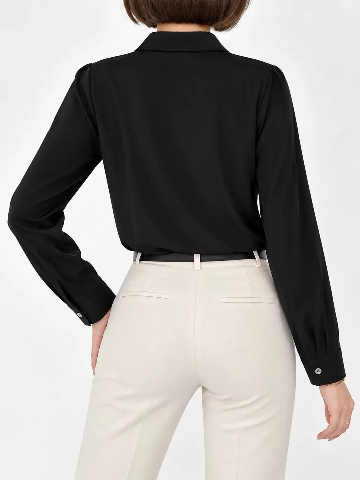 Button Up Long-Sleeve Shirt - Black - View 45