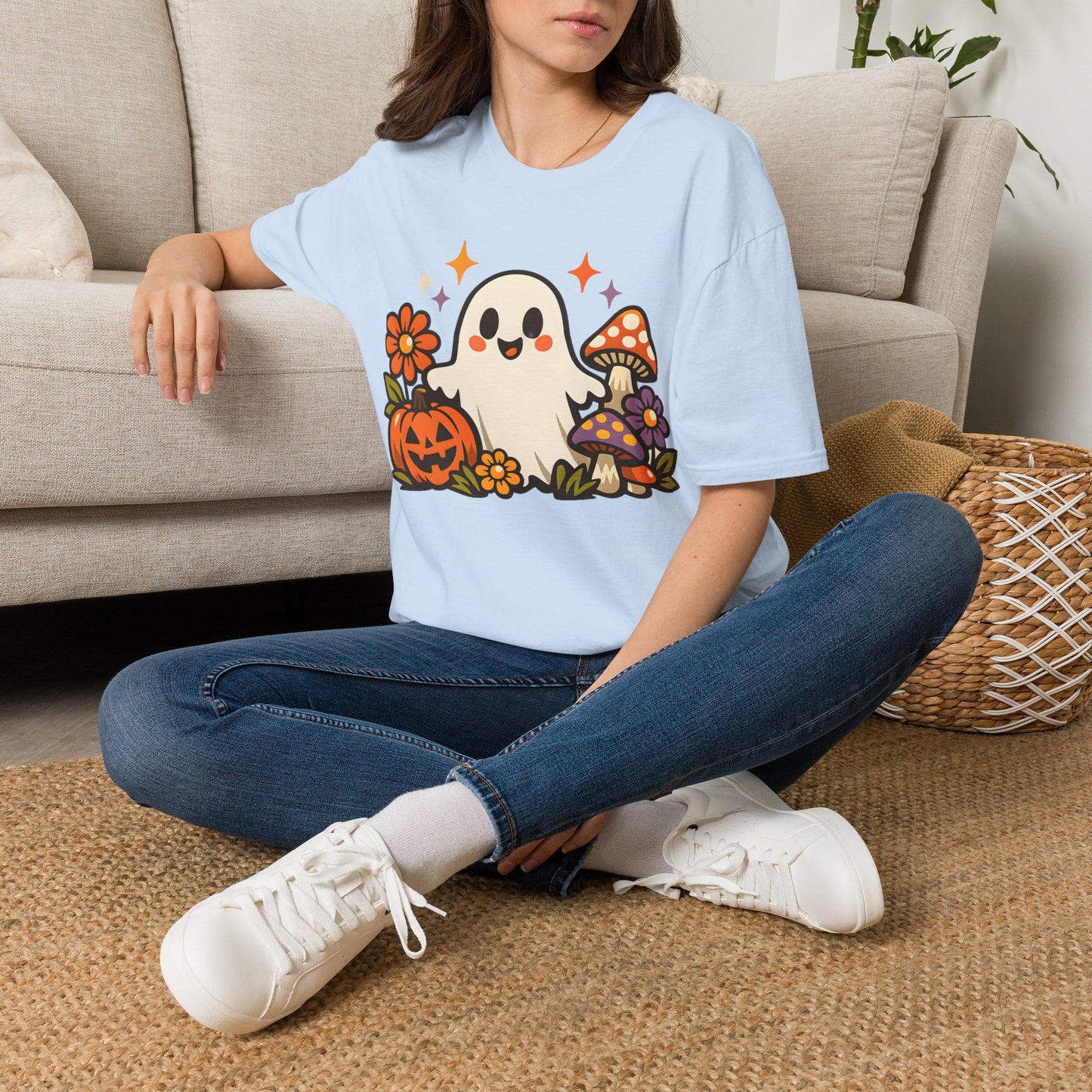 Pumpkin Floral Ghost Tee - Sport Grey - product view 3 - Sport Grey