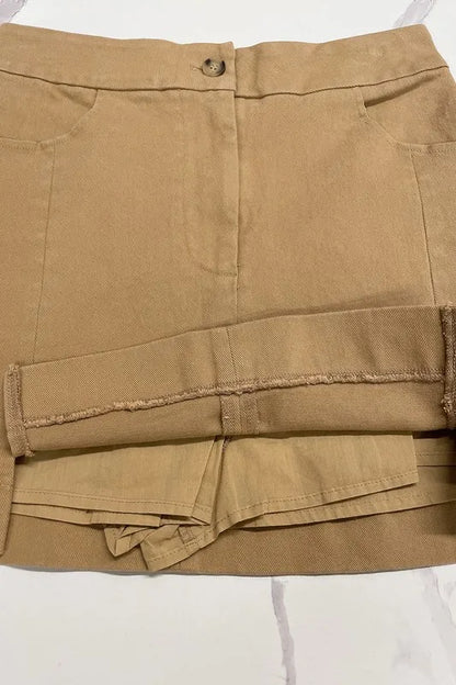 Annie Wear Comfort Stretch Cotton Slit Detailed Mini Skirt - KHAKI - View 3