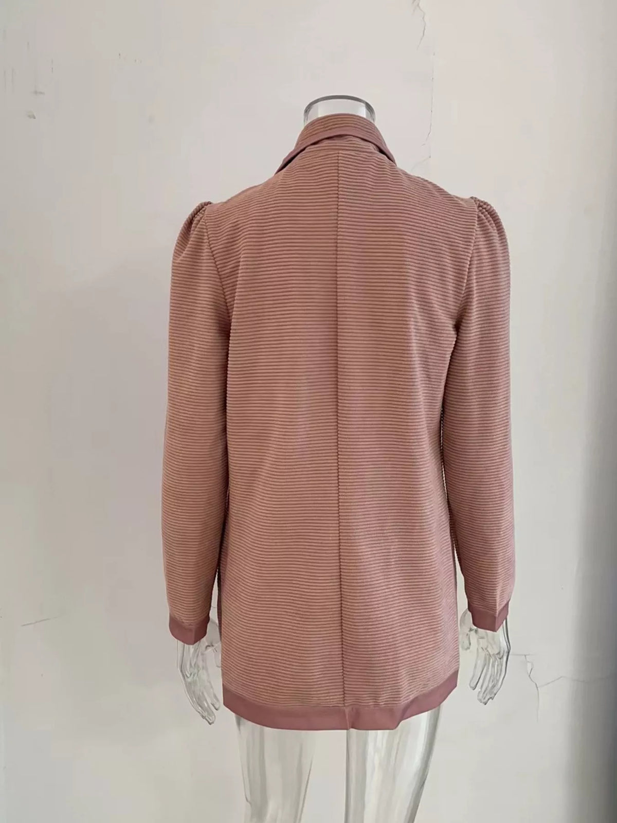 Texture Knit Double-Breasted Blazer - Pink - View 6