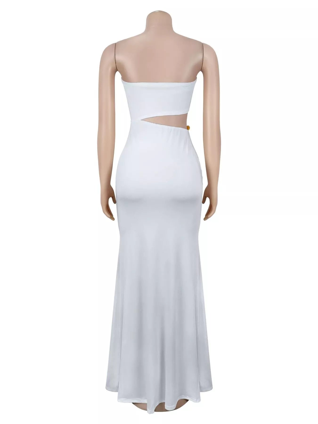 Strapless Cut-out Maxi Dress with Ruched Detail - White - Rear Product View
