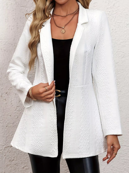 Textured Open Front Slim Fit Blazer - White - View 1