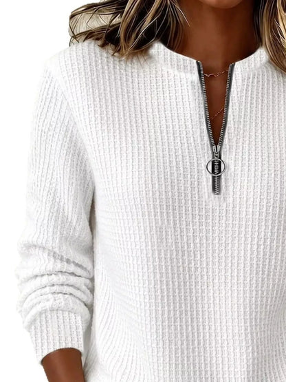 Full Size Quarter-Zip Textured Sweatshirt Plus Size - White - View 2