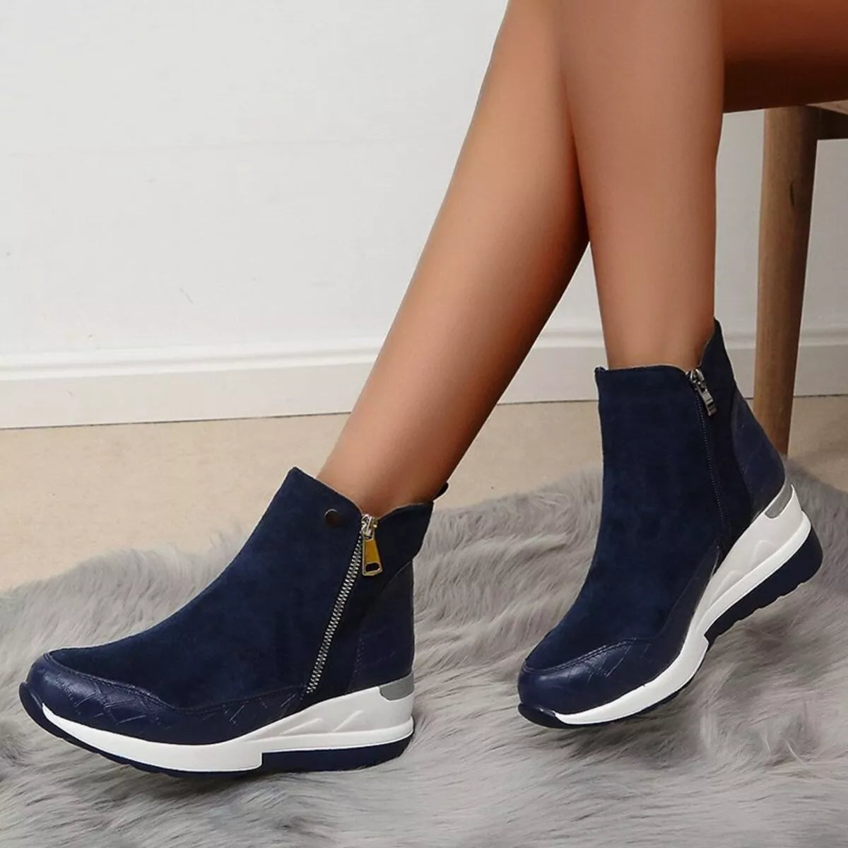 Side Zipper Ankle Boots - Blue - View 14