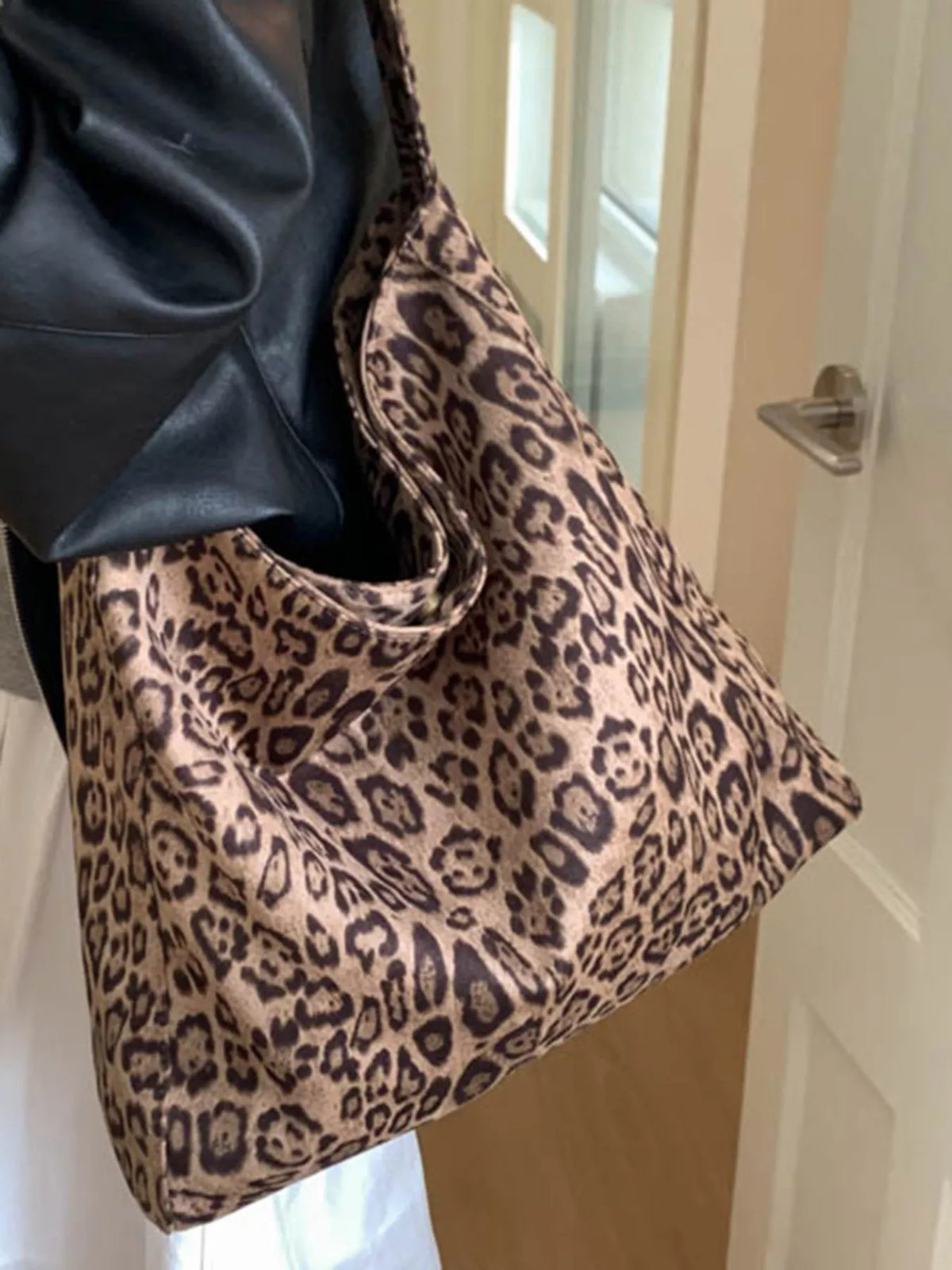 Leopard Print Tote Bag - Khaki - View 1