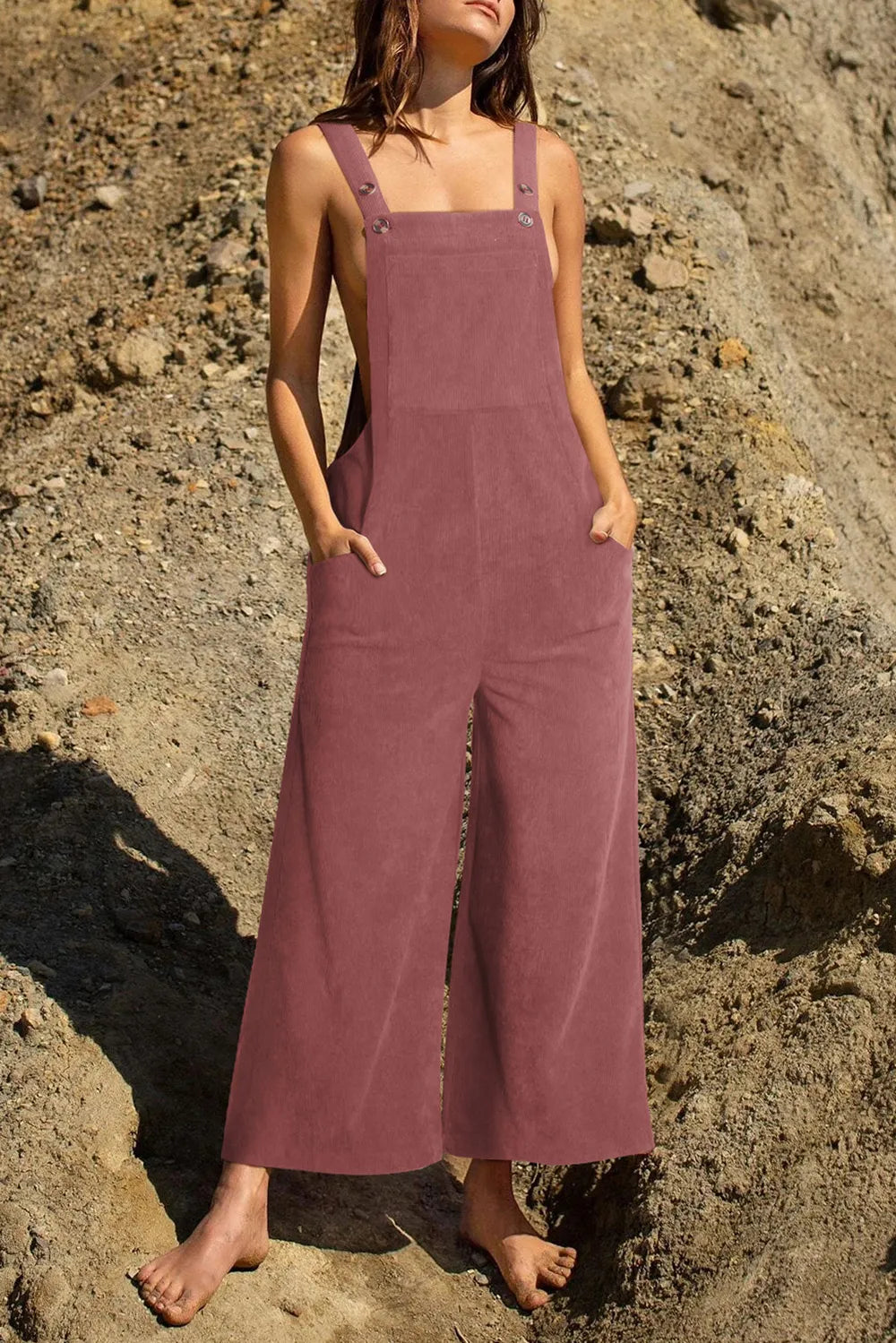 Pocketed Wide Leg Overall - Dusty Pink - View 22
