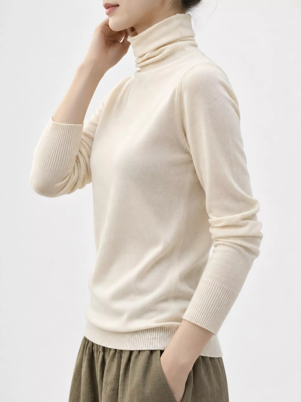 Full Size Slim-Fit Turtleneck Knit Top Plus Size - Beige - View 47