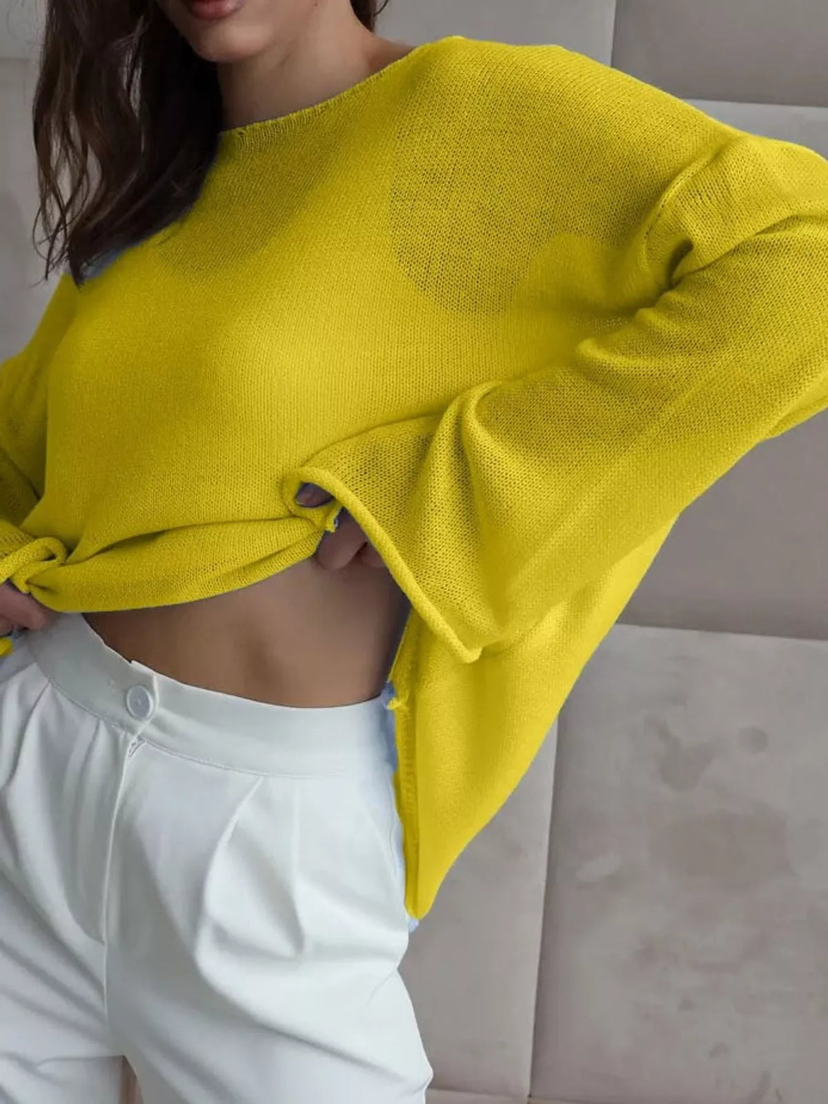 Full Size Sheer Lightweight Knit Top Plus Size - Yellow - View 87