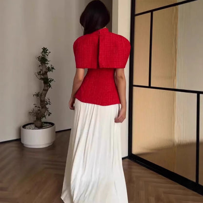 Simple Short Sleeve Long Dress, Elegant Fashion Autumn Set Dress Formal Wear
