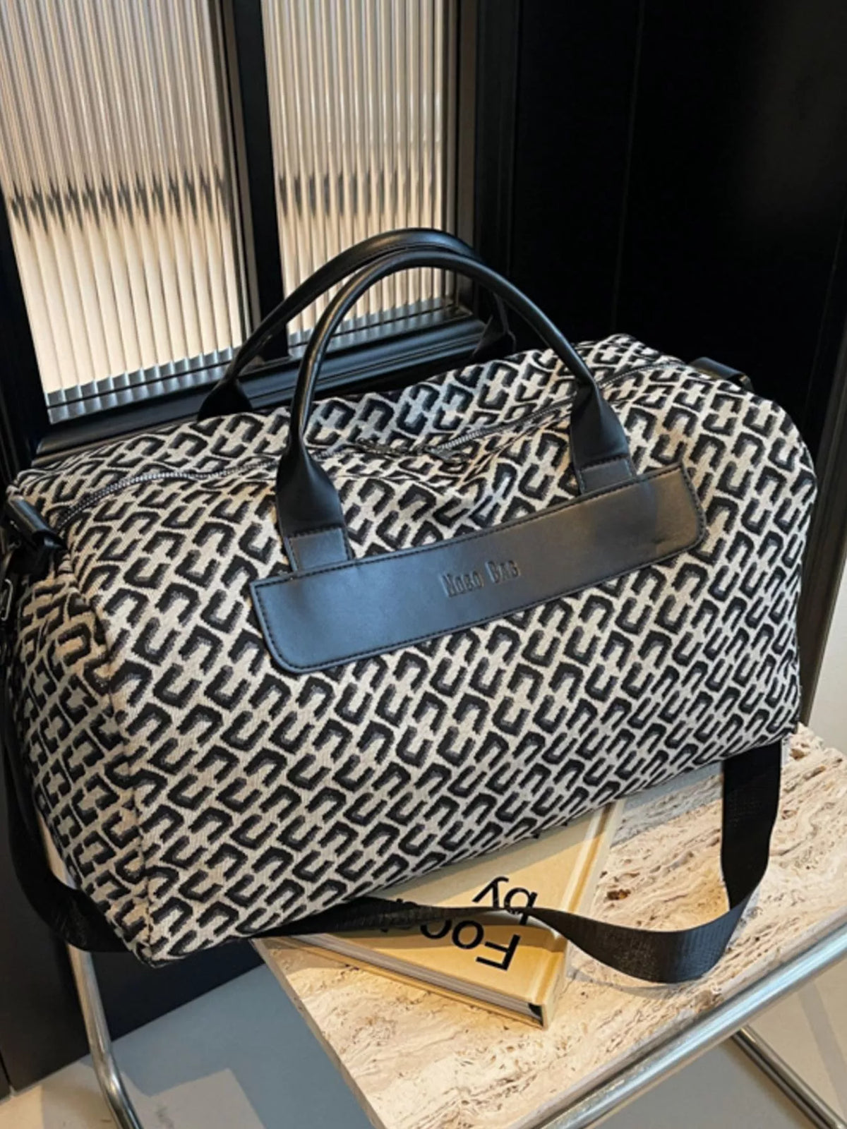 Geometric Pattern Travel Bag - Black - View 2