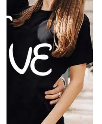 I LOVE ME Patchwork Pattern Printed Loose Fit Couple Short Sleeve Shirt for Women and Men T-Shirt