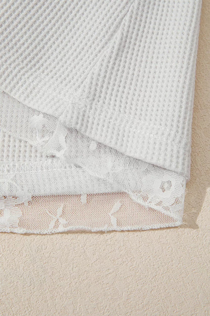 Lace Mesh Long Sleeve Top - White - View 9