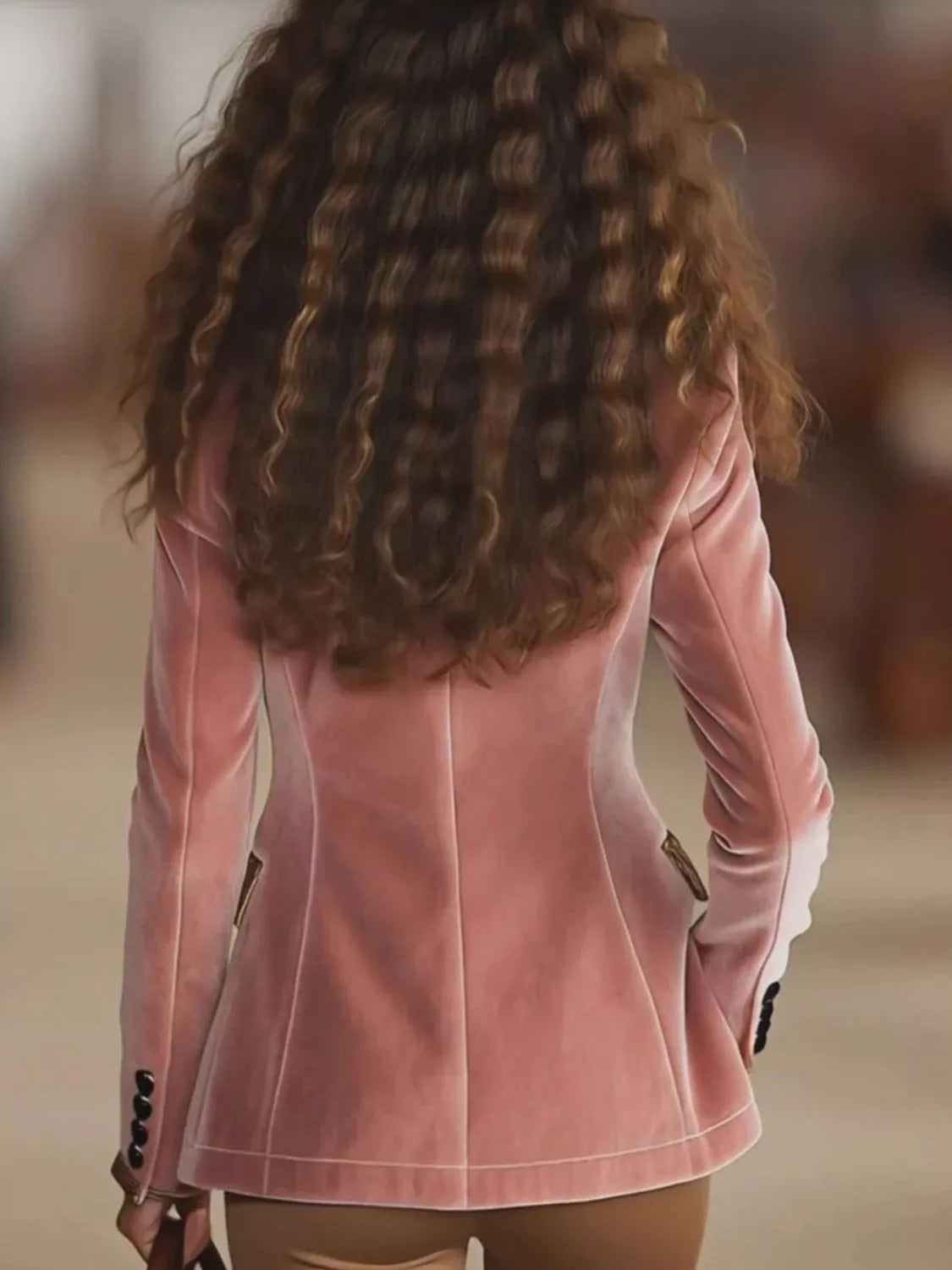 Full Size Leopard Collar One Button Blazer Plus Size - Pink - View 2