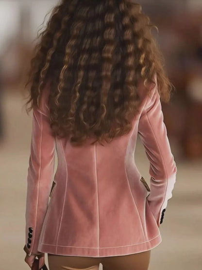 Full Size Leopard Collar One Button Blazer Plus Size - Pink - View 2