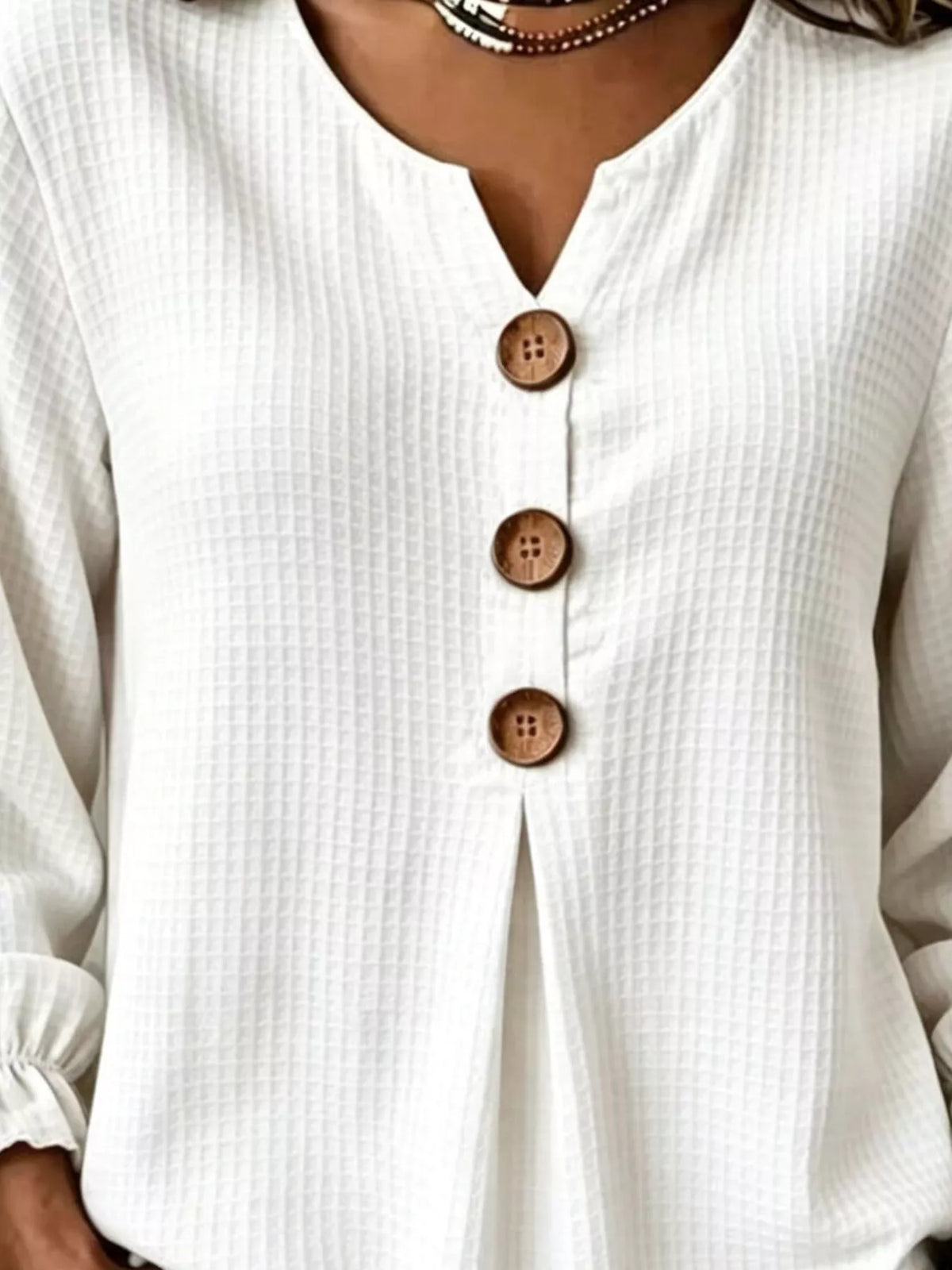 Waffle Knit Long Sleeve Top - White - View 17