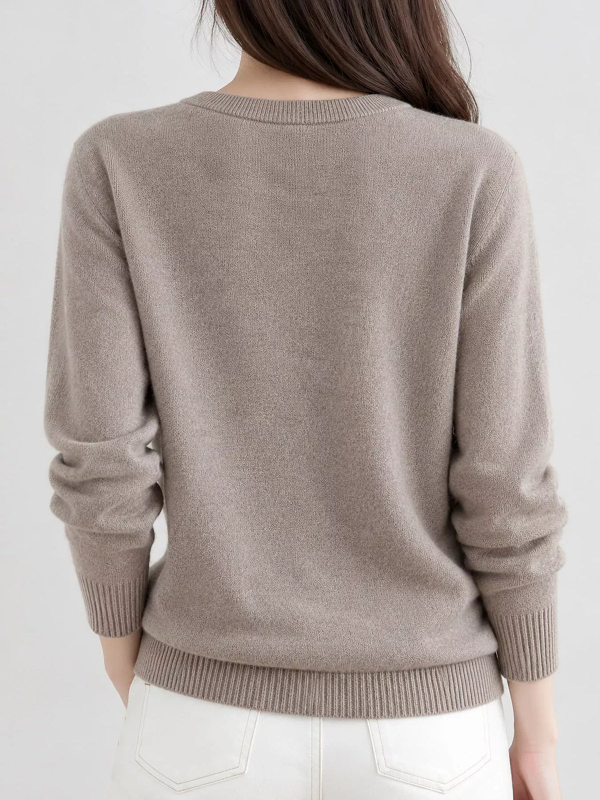 Crew-Neck Button-Down Cardigan - Dark Camel - View 52