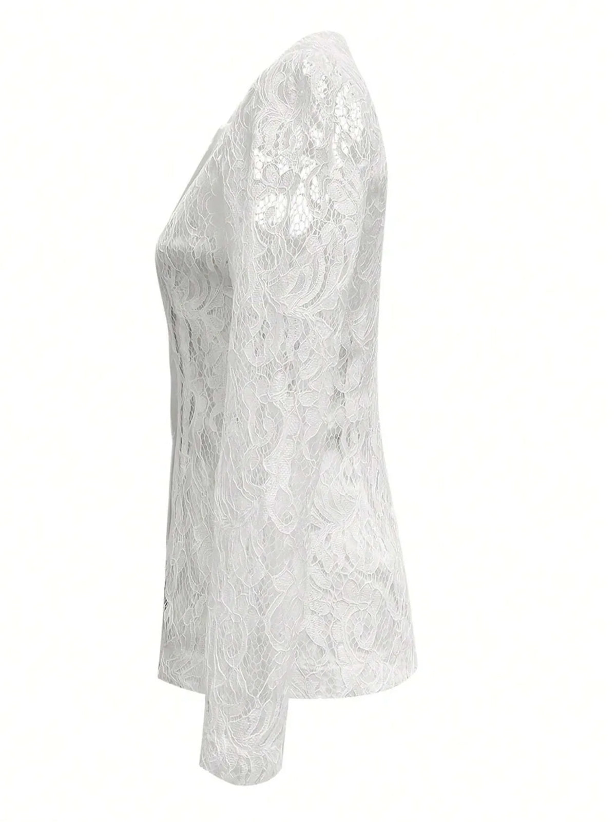 Floral Pattern Lace Single-Breasted Blazer - White - View 5