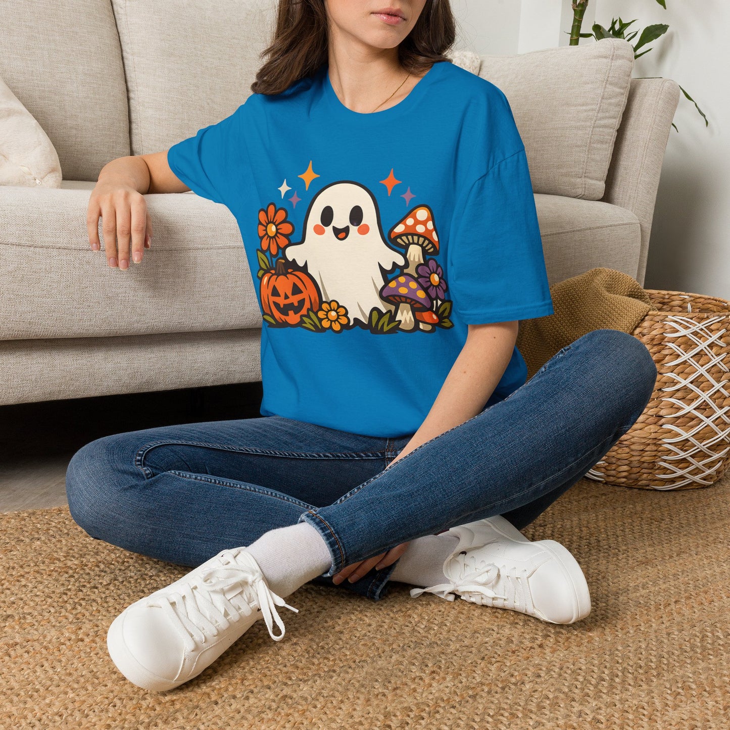 Pumpkin Floral Ghost Tee - Light Blue - product view 3 - Light Blue
