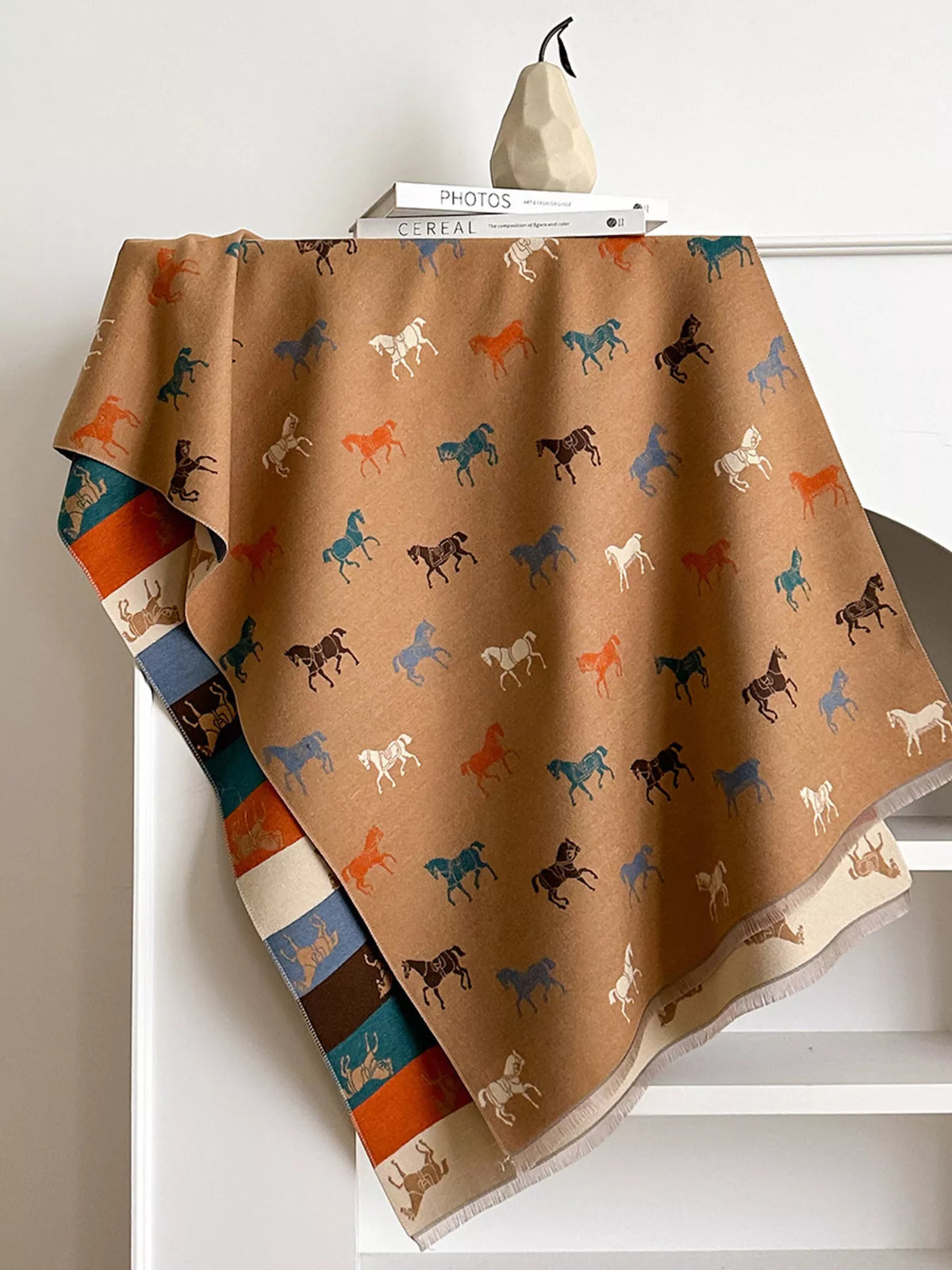 Horse Print Raw Hem Scarf - Khaki - View 6