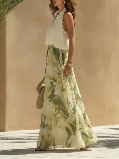 Frill Sleeveless Top and Wide-Leg Pants Two-Piece Set - Sage - View 2