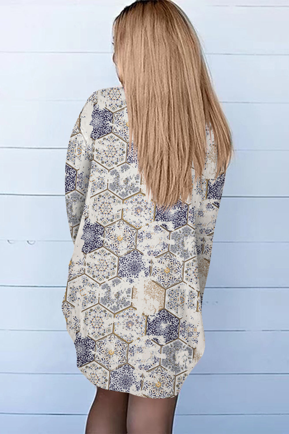 Printed Long Sleeve Cardigan - Beige - View 14