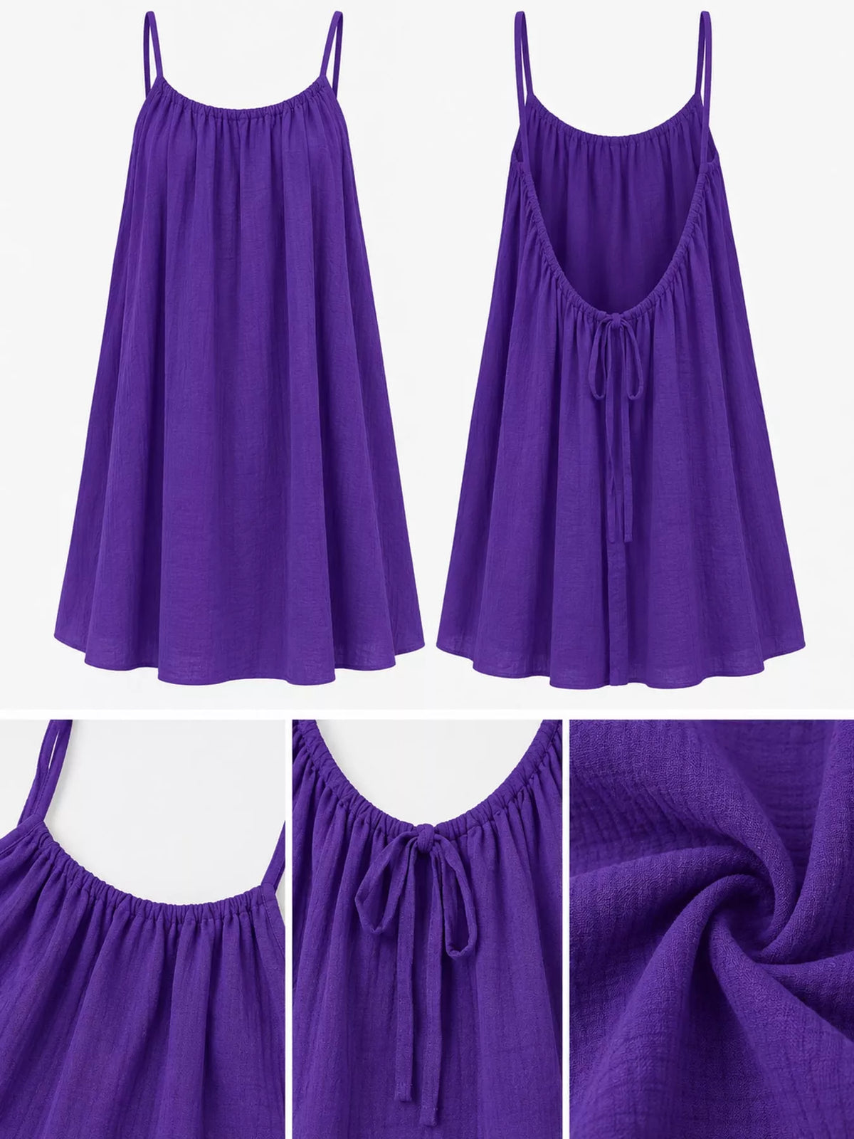 Full Size Backless Spaghetti Strap A-Line Mini Dress Plus Size - Dark Purple-Style C - View 75