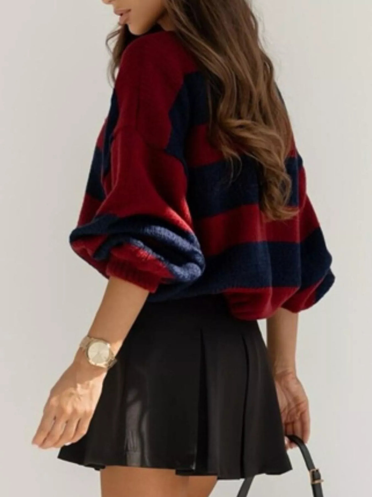 Striped Dropped Shoulder Sweater - Burgundy Sapphire Blue - View 2