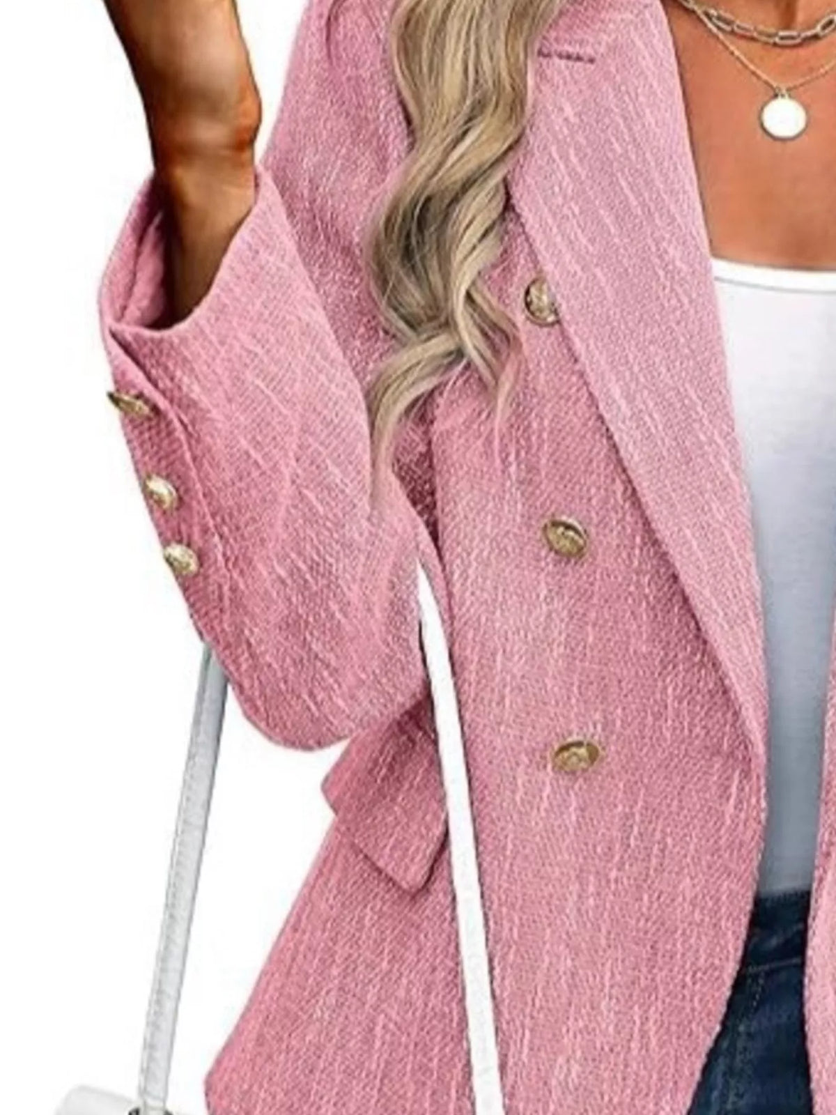 Double-Breasted Lapel Collar Blazer - Pale Blush - View 17