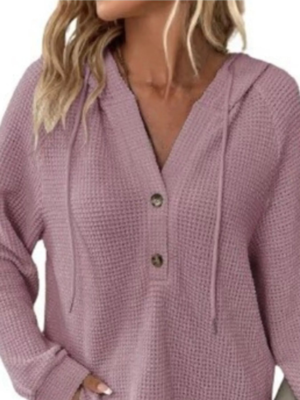 Full Size Waffle Knit Half-Button Hoodie Plus Size - Purple Red - View 17