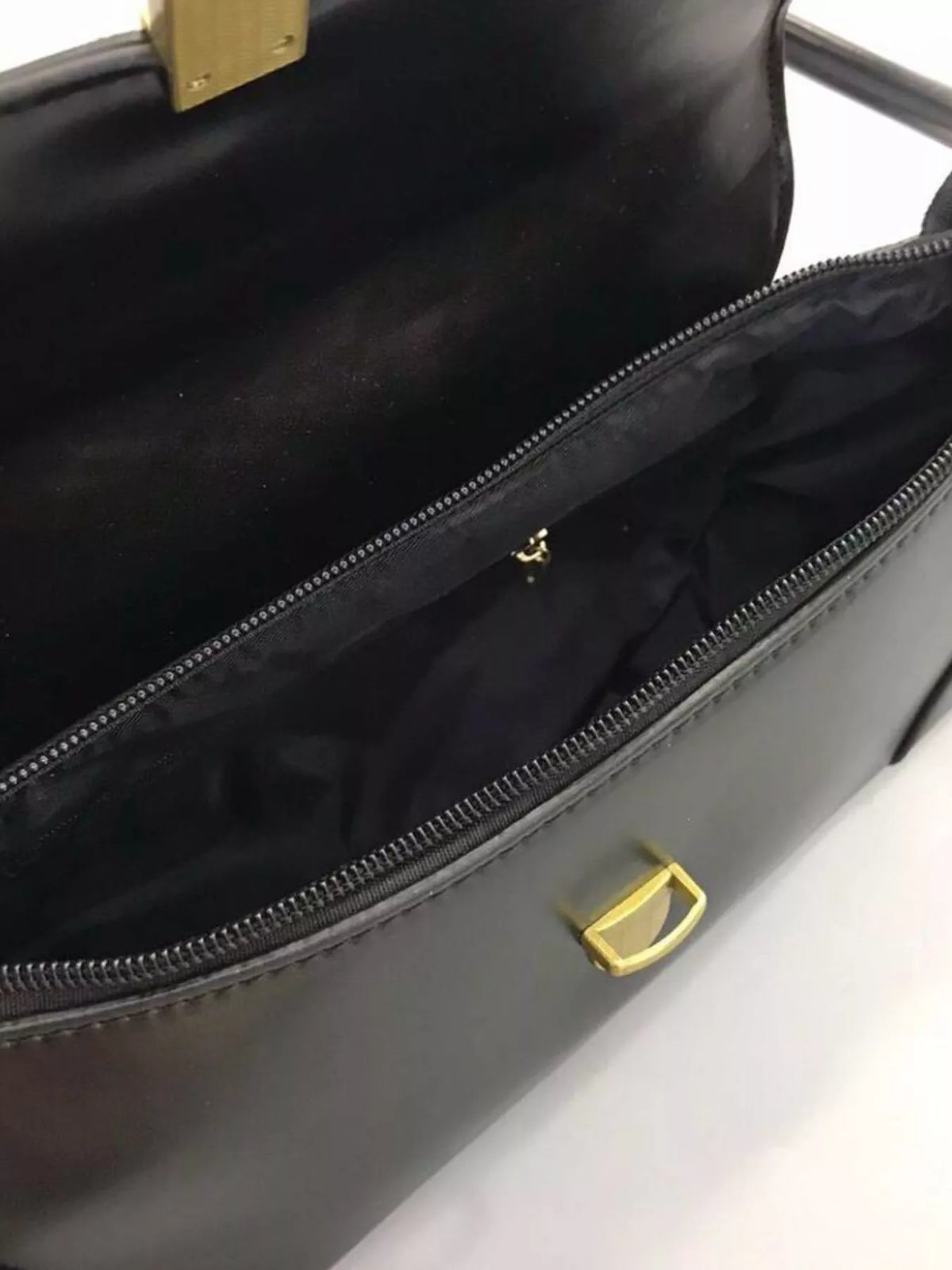 Leather Shoulder Bag with Golden Clasp - Black - View 2