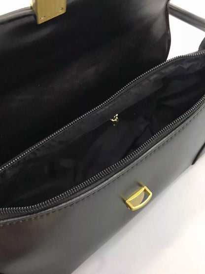 Leather Shoulder Bag with Golden Clasp - Black - View 2