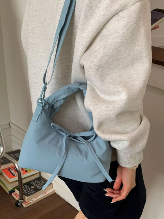 Casual Lightweight Solid Color Crossbody Bag - Blue - Lifestyle View