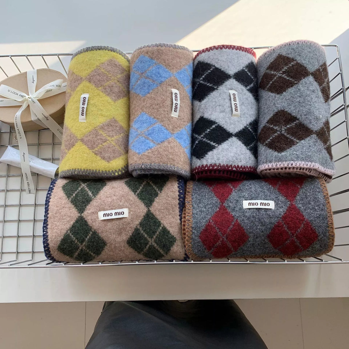 Argyle Pattern Warm Scarf - Six argyle scarf colorways together - View 1