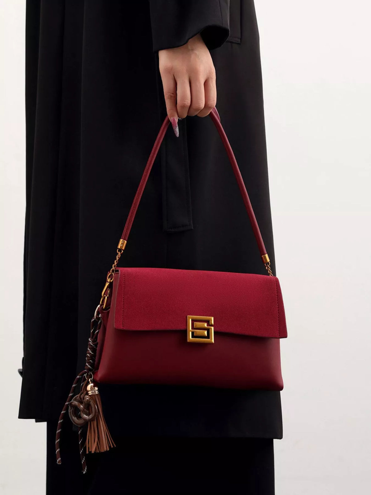 Gold-Tone Hardware Crossbody Bag - Wine Red - View 3