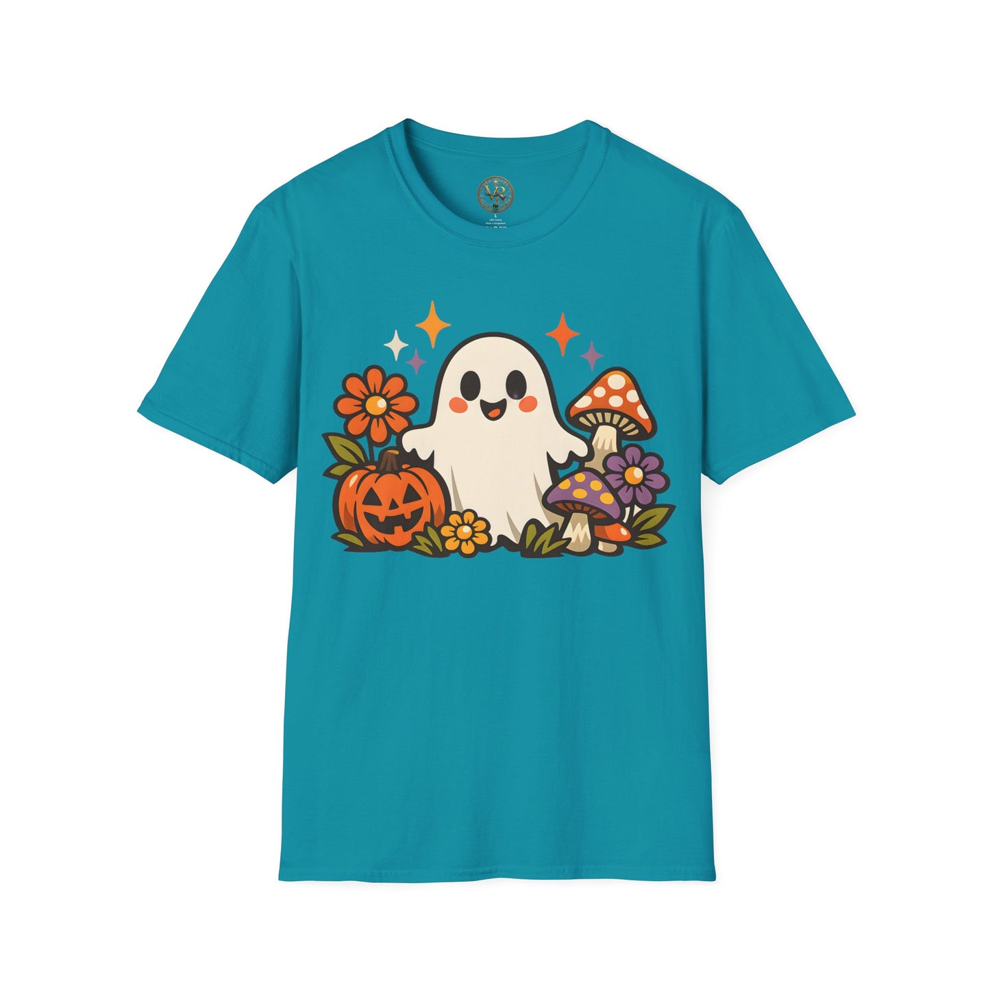 Pumpkin Floral Ghost Tee - Tropical Blue - product view 1 - Tropical Blue