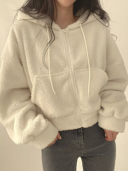 Oversized Sherpa Zip-Up Hoodie - Apricot - View 2