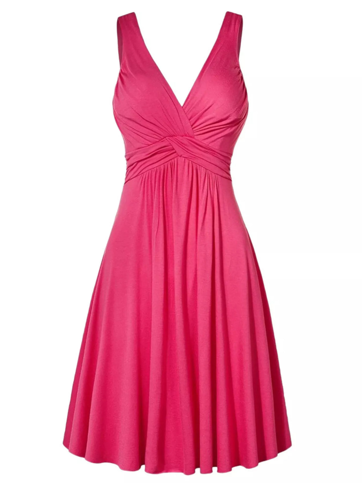 Full Size Twisted Sleeveless Ruched Waist A-Line Dress Plus Size - Hot Pink - View 1