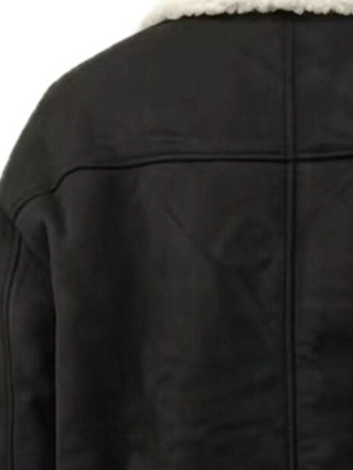 Plush Lined Dropped Shoulder Outerwear - Black - View 2