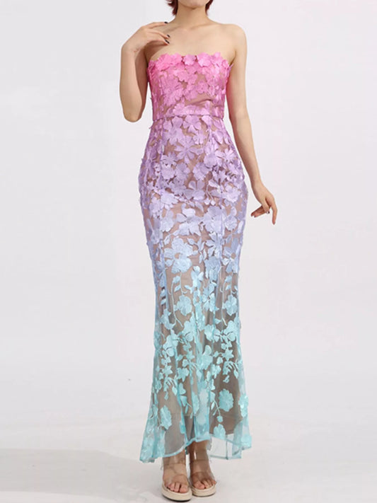 Floral Embroidered Tube Maxi Dress - product photo 2