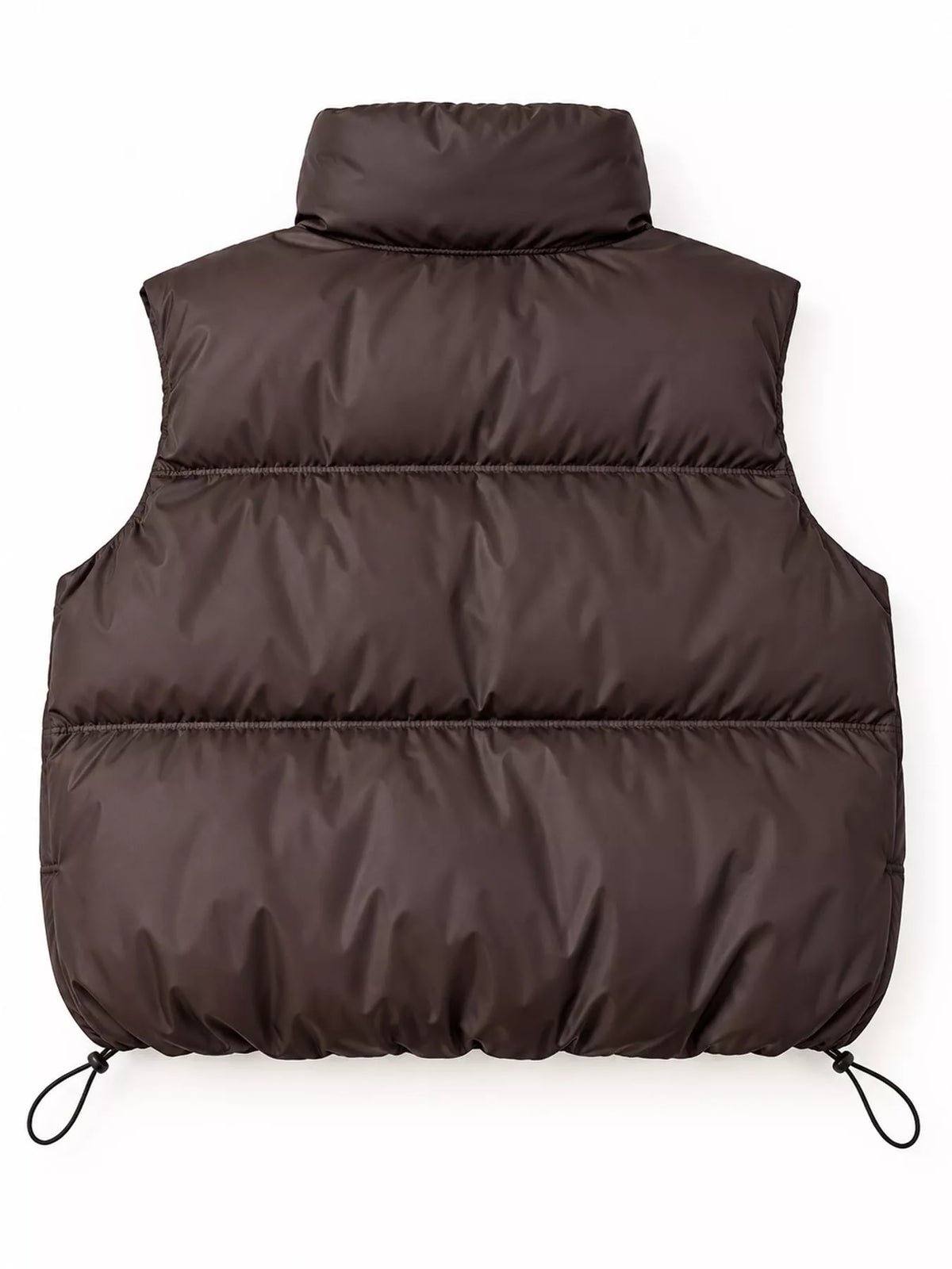 Drawstring Snap Down Puffer Vest Coat - Coffee - View 8