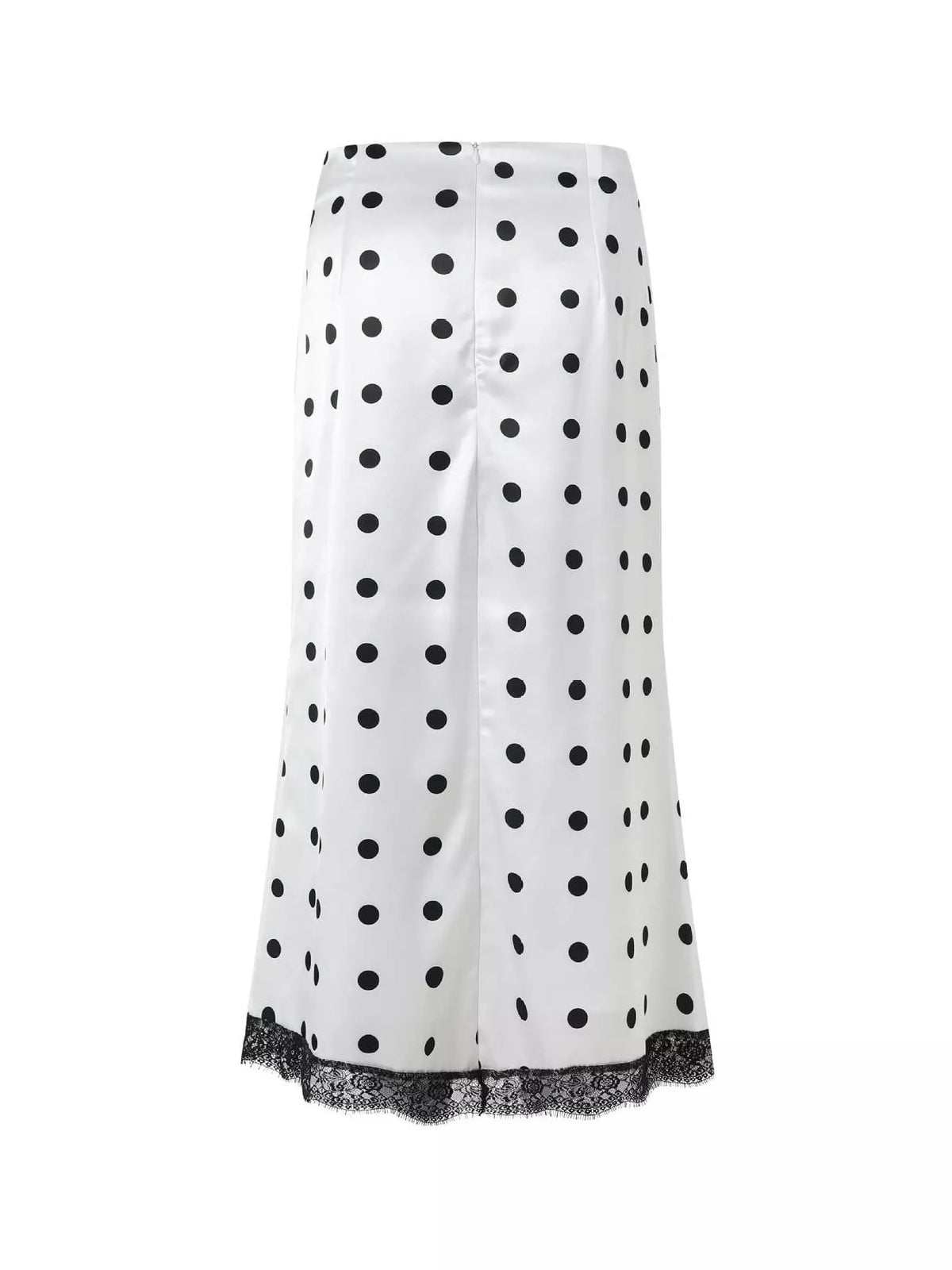 Polka Dot Midi Skirt with Lace Trim - White - View 11