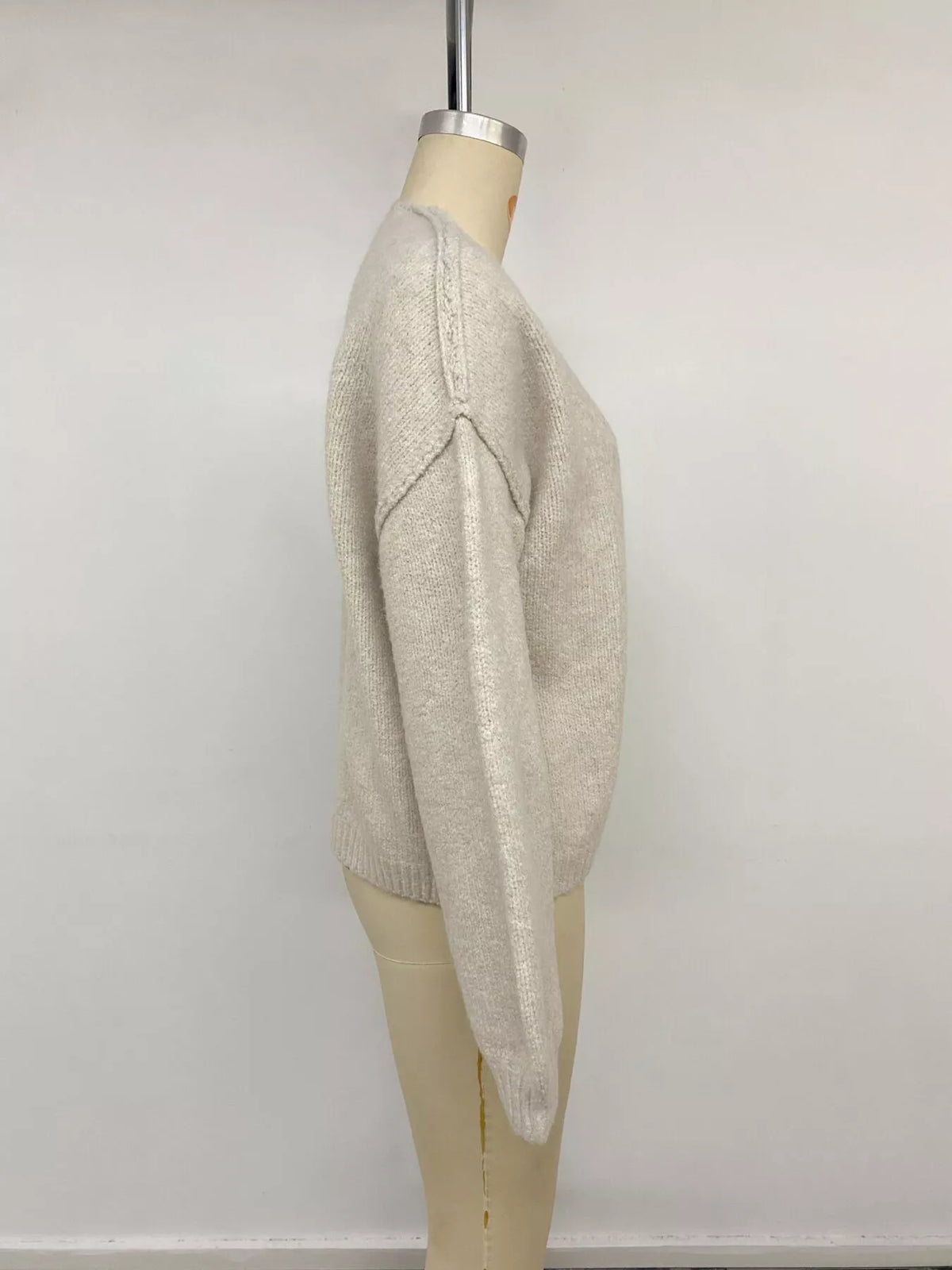 Open Front Dropped Shoulder Cardigan - Beige - View 12