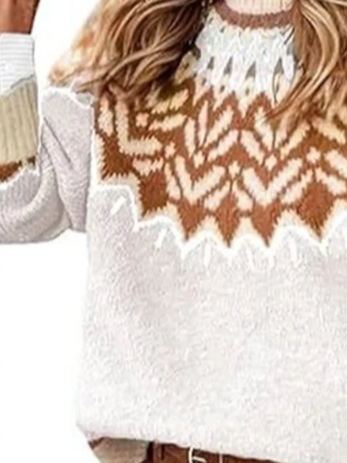 Full Size Fair Isle Patterned Long Sleeve Sweater Plus Size - White - View 2